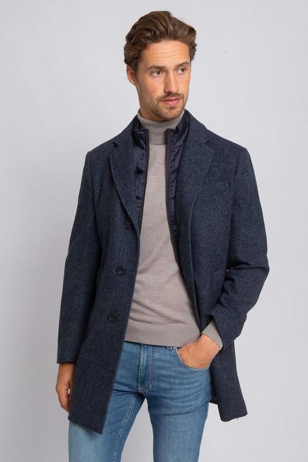 Suitable Trainingsjack Coat Wol Twill Donkerblauw - Foto 4