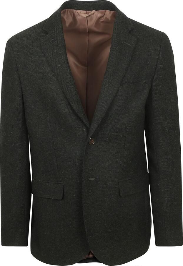 Suitable Colbert Herringbone Merinowol Donkergroen