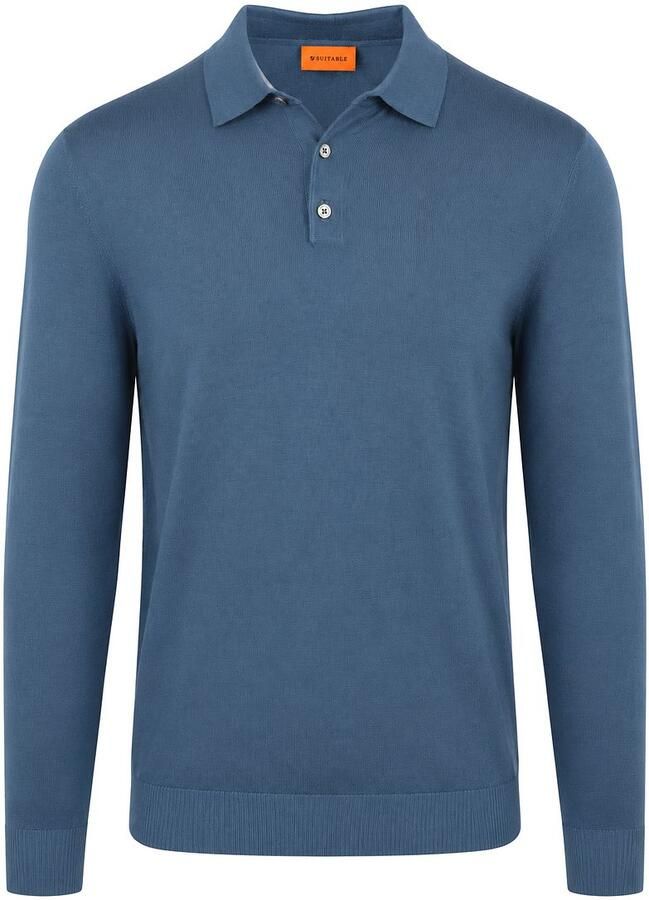 Suitable Compact Cotton Poloshirt Denim Blauw