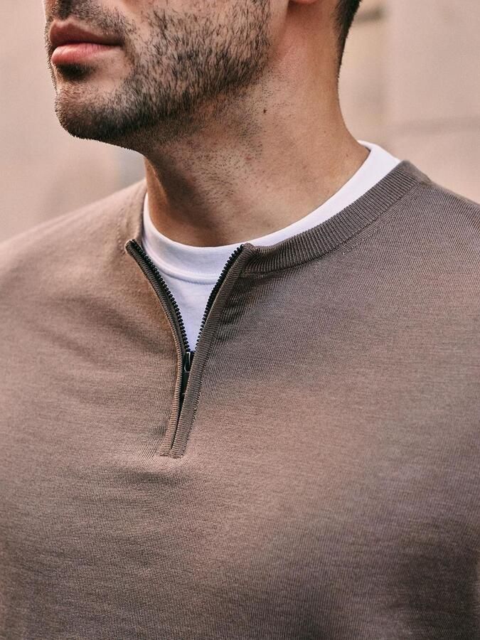 Suitable Crew Zip Merino Taupe - Foto 2