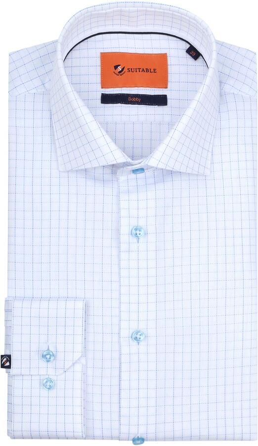 Suitable Overhemd Lange Mouw Dobby Overhemd Ruit Lichtblauw - Foto 4