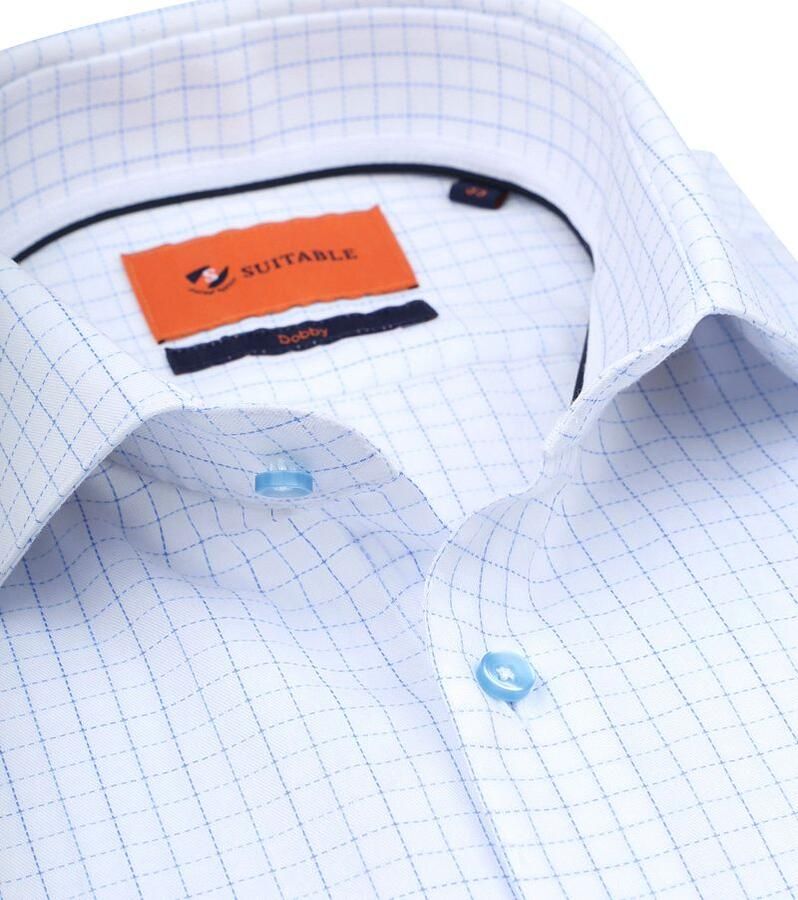 Suitable Overhemd Lange Mouw Dobby Overhemd Ruit Lichtblauw - Foto 2