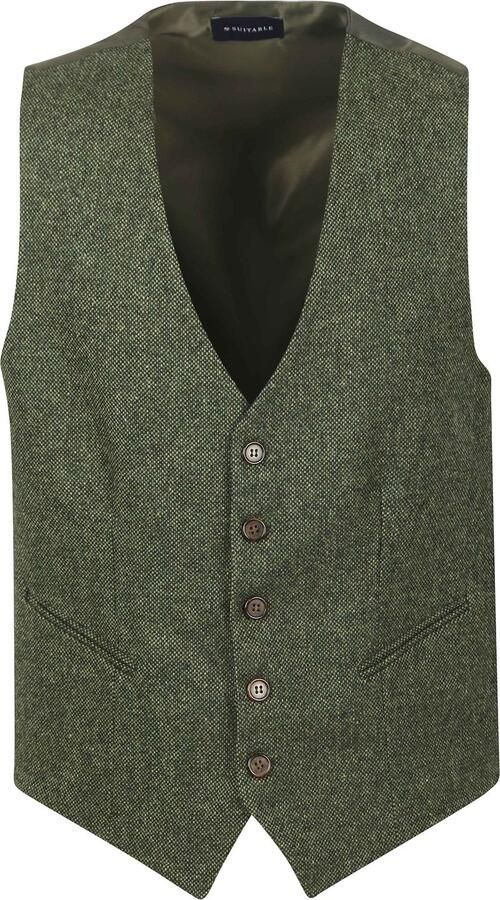 Suitable Blazer Gilet Birds Eye Donkergroen - Foto 3