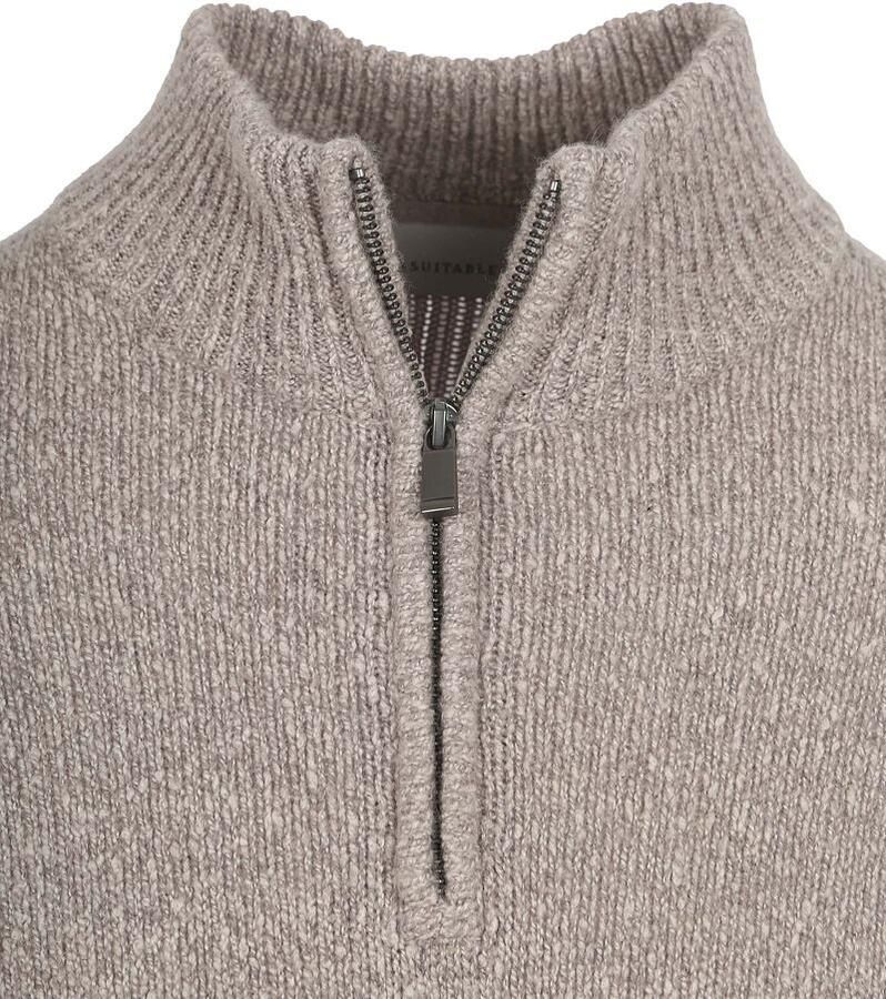 Suitable Half Zip Pullover Boiled Wool Taupe