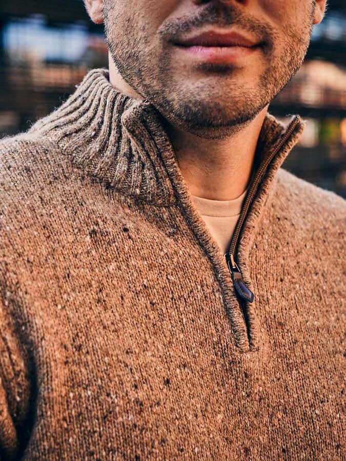 Suitable Half Zip Trui Donnegal Tweed Eco Wool Beige