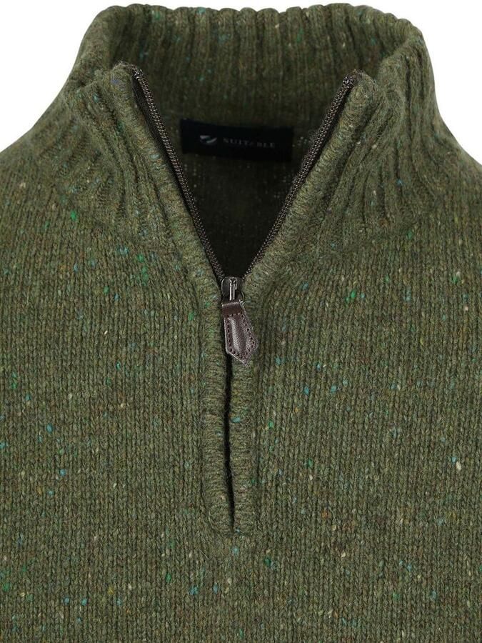 Suitable Half Zip Trui Donnegal Tweed Eco Wool Groen