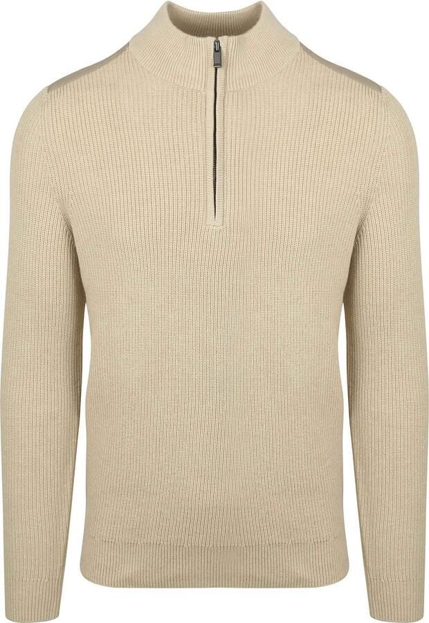 Suitable Half Zip Trui Patch Ecru