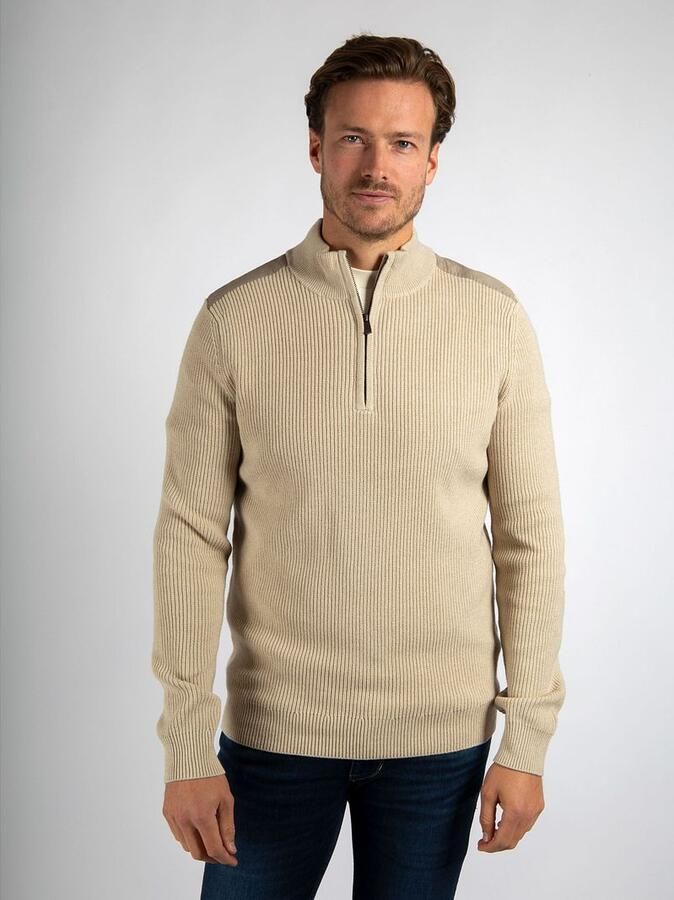 Suitable Half Zip Trui Patch Ecru - Foto 4