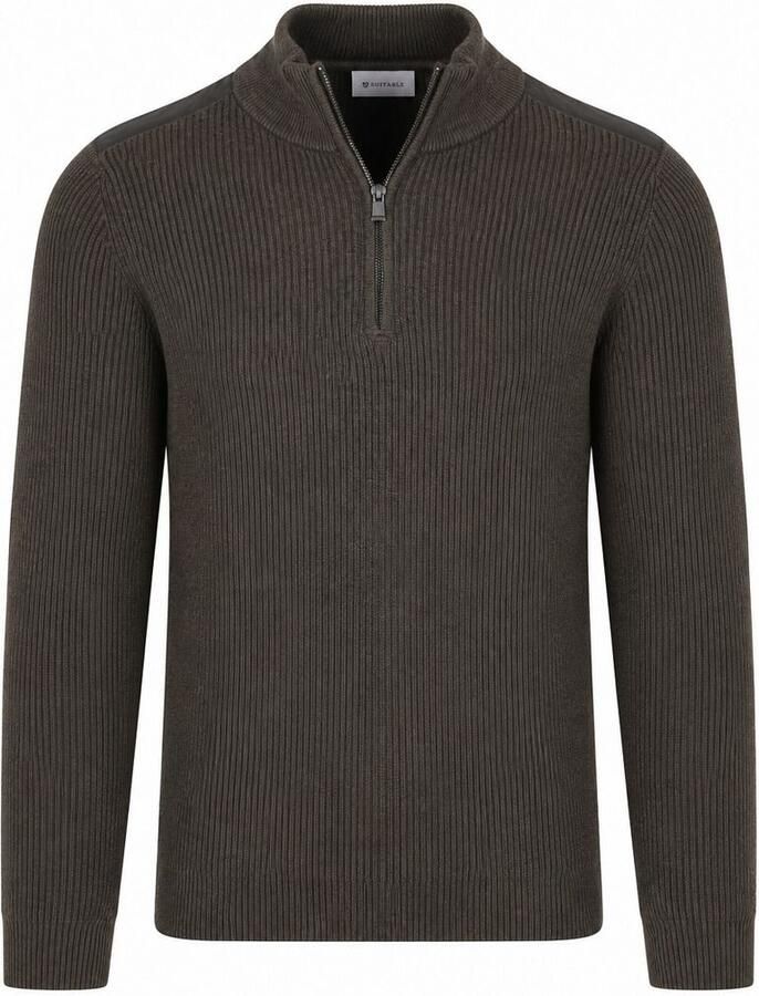 Suitable Half Zip Trui Patch Olive