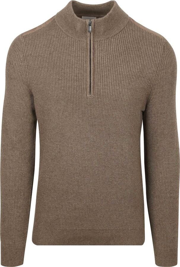 Suitable Half Zip Trui Wol Blend Taupe