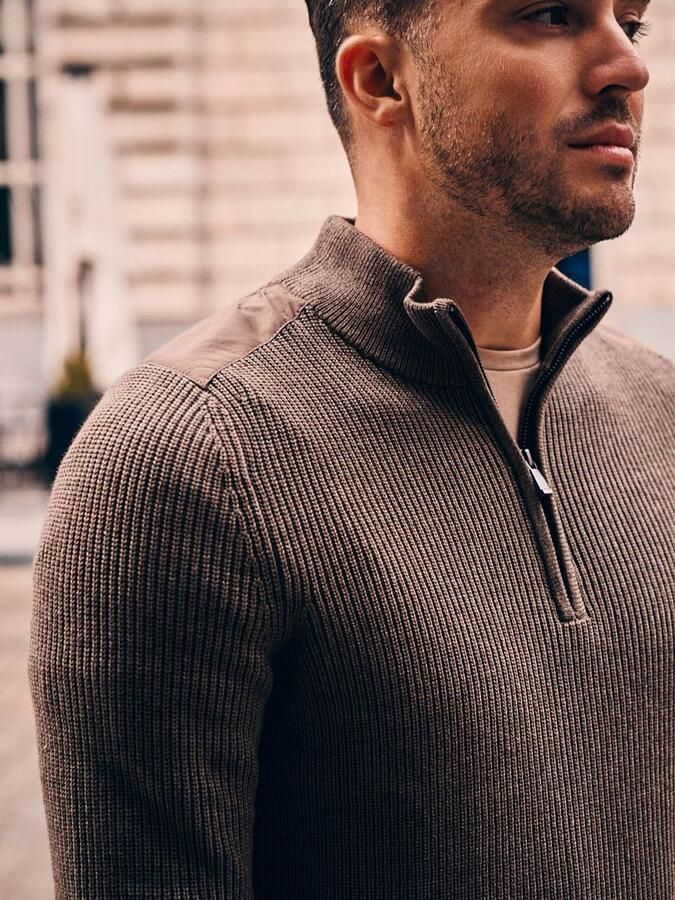 Suitable Half Zip Trui Wol Blend Taupe - Foto 2