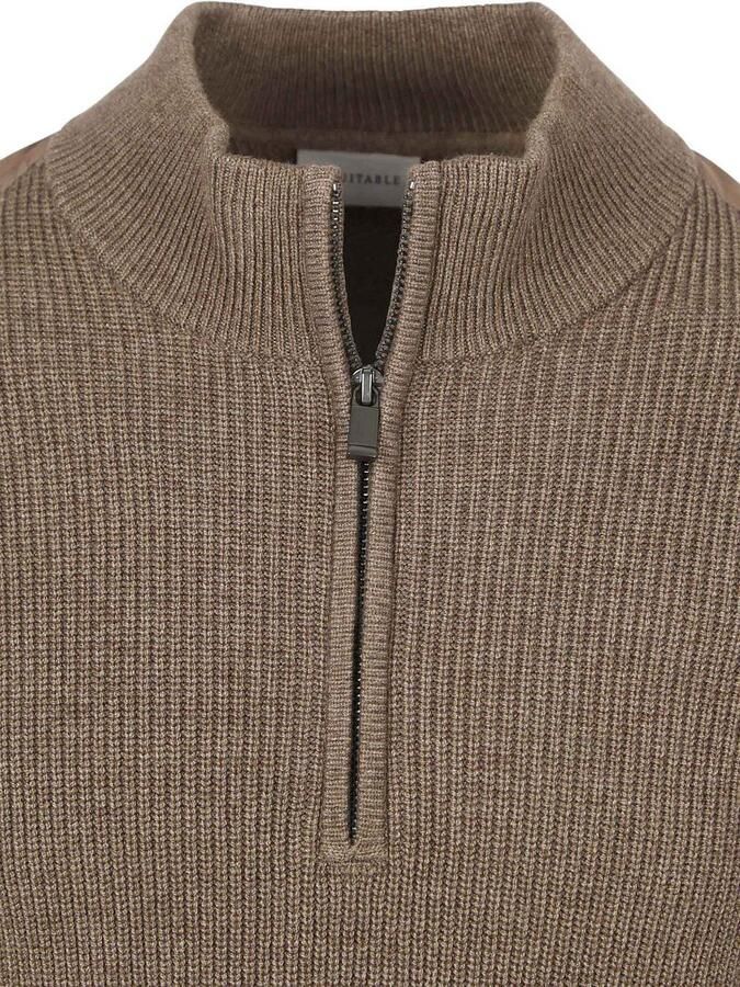 Suitable Half Zip Trui Wol Blend Taupe - Foto 3