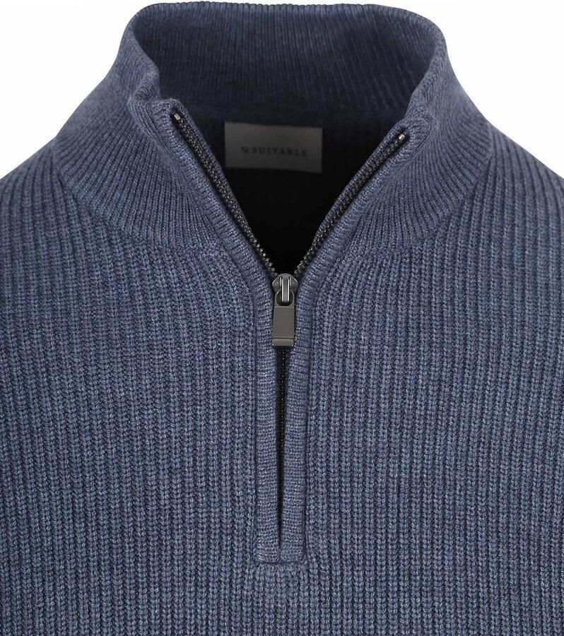 Suitable Half Zip Trui Wol Blend Donkerblauw