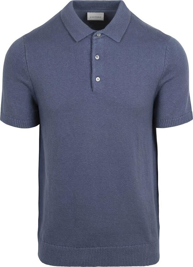 Suitable Heavy Knitted Polo Raw Denim Blauw