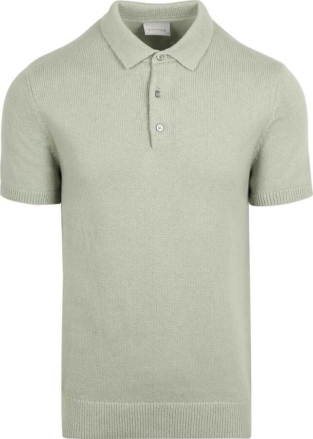 Suitable Heavy Knitted Polo Raw Lichtgroen