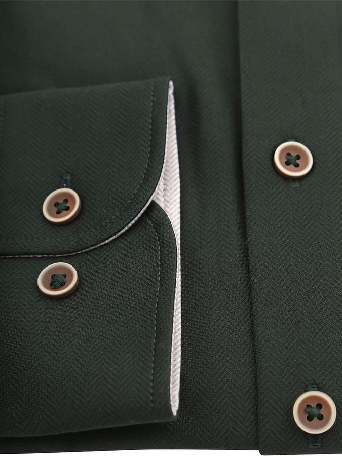 Suitable Overhemd Lange Mouw Herringbone Overhemd Donkergroen - Foto 4