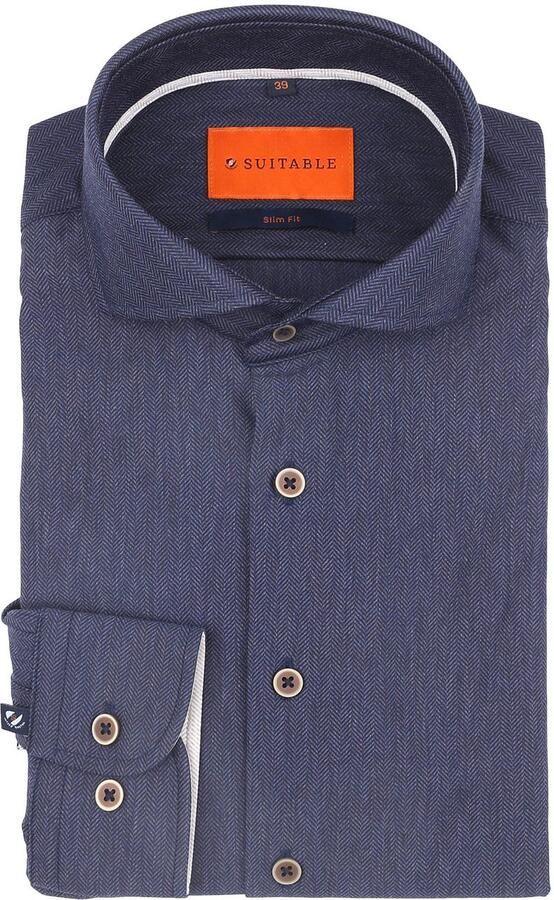 Suitable Herringbone Overhemd Navy