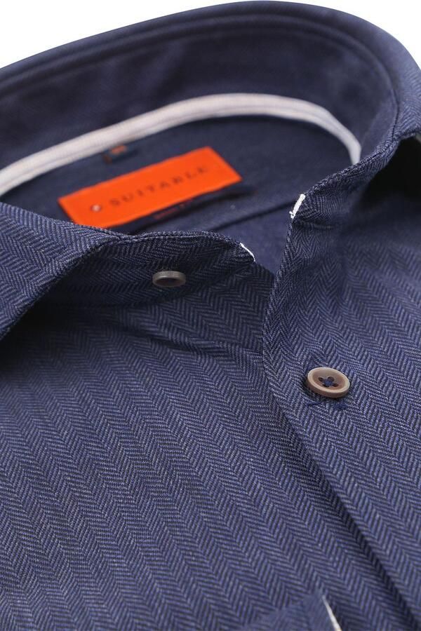 Suitable Herringbone Overhemd Navy - Foto 3