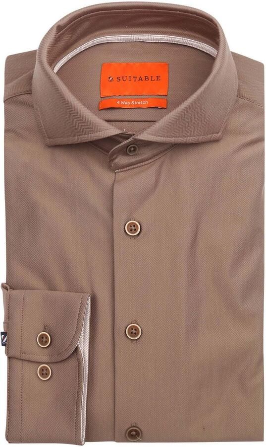 Suitable Herringbone Overhemd Taupe