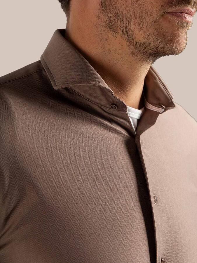 Suitable Herringbone Overhemd Taupe - Foto 2