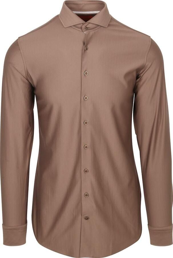 Suitable Herringbone Overhemd Taupe - Foto 4