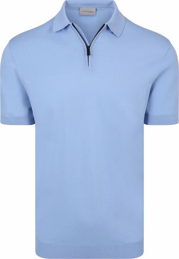 Suitable Knitted Half Zip Polo Dan Lichtblauw