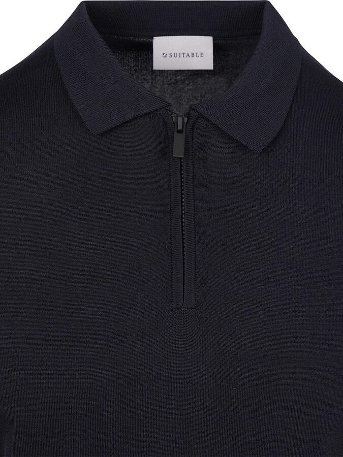 Suitable Polo Shirt Korte Mouw Knitted Half Zip Polo Dan Navy