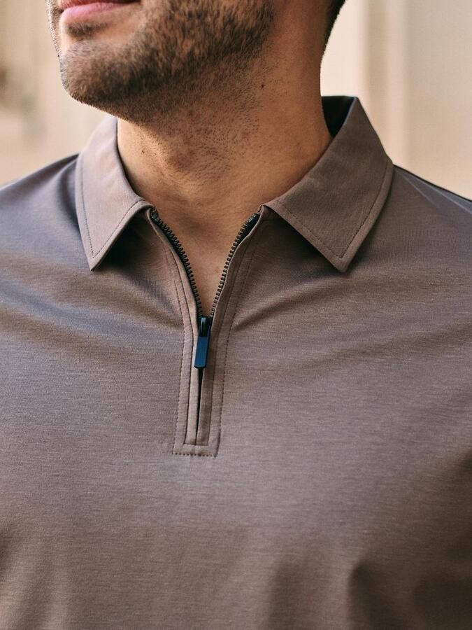 Suitable Polo Shirt Korte Mouw Knitted Half Zip Polo Dan Tabacco - Foto 2