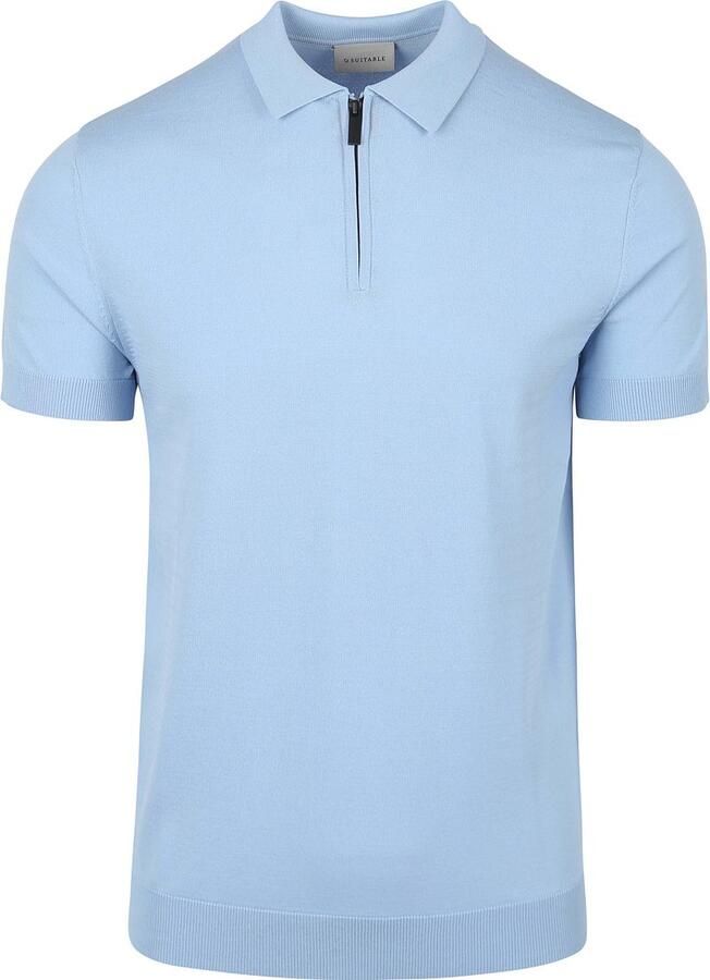 Suitable Knitted Half Zip Polo Lichtblauw