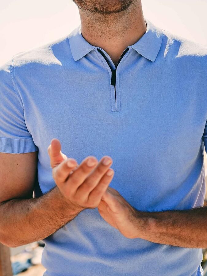 Suitable Knitted Half Zip Polo Lichtblauw - Foto 3