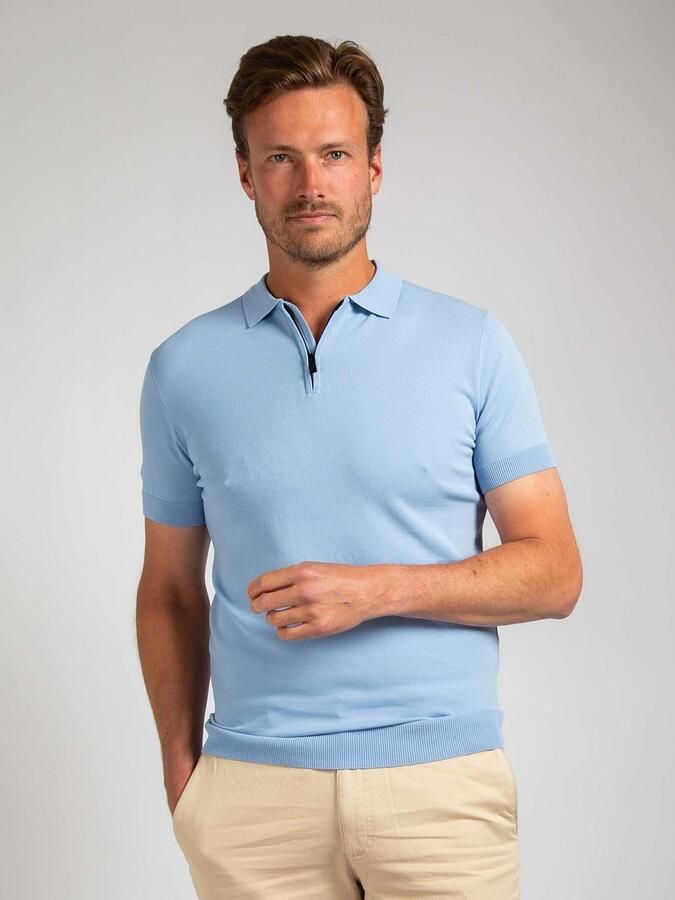 Suitable Knitted Half Zip Polo Lichtblauw - Foto 4