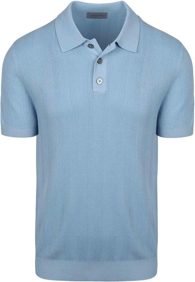 Suitable Polo Shirt Korte Mouw Knitted Jacquard Polo Lichtblauw