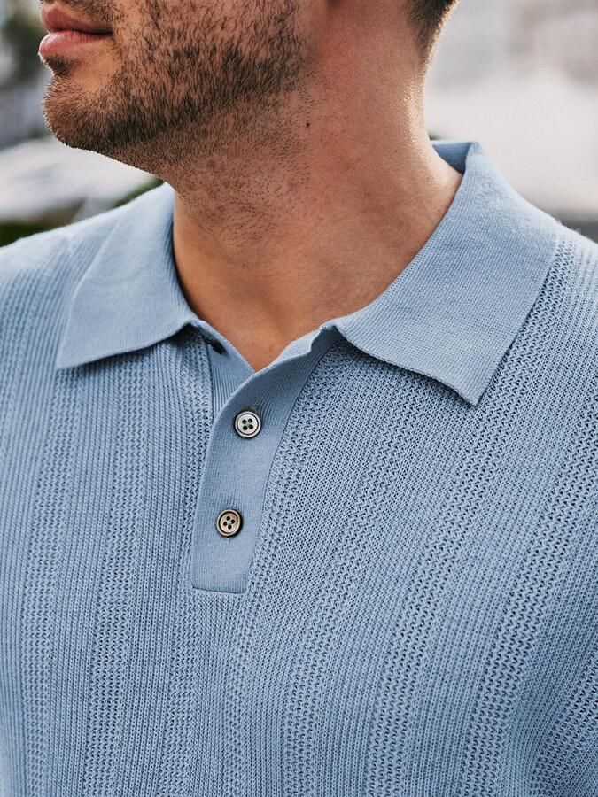 Suitable Polo Shirt Korte Mouw Knitted Jacquard Polo Lichtblauw - Foto 2