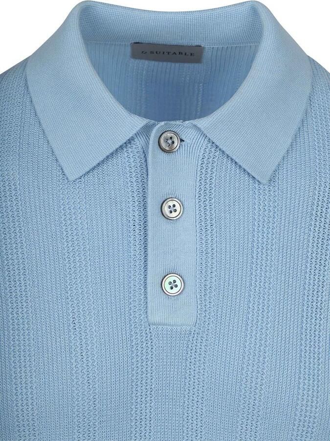 Suitable Polo Shirt Korte Mouw Knitted Jacquard Polo Lichtblauw - Foto 3