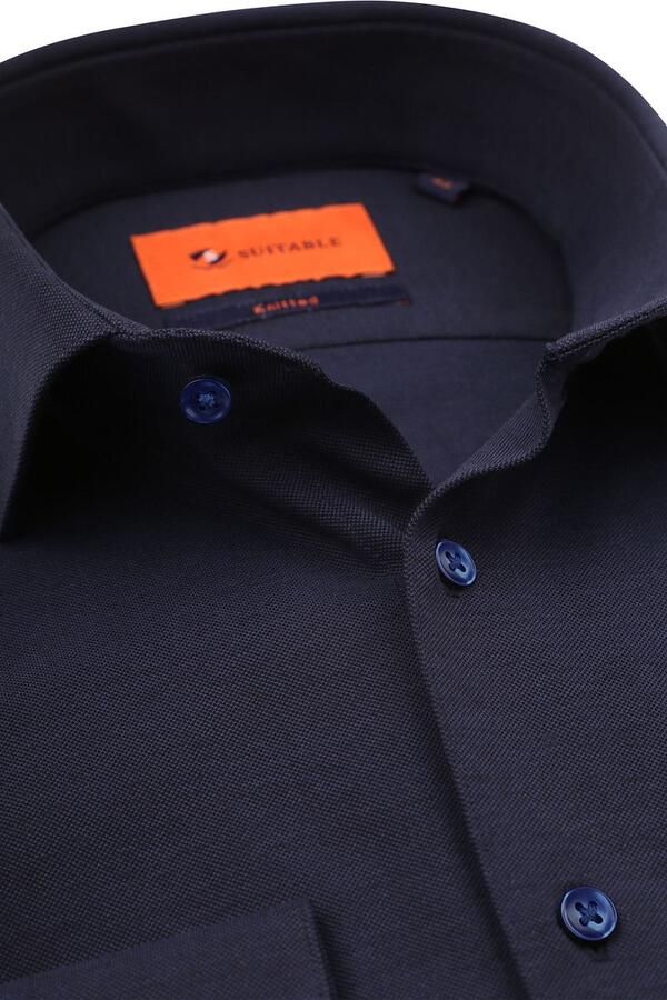Suitable Knitted Pique Overhemd Navy - Foto 5