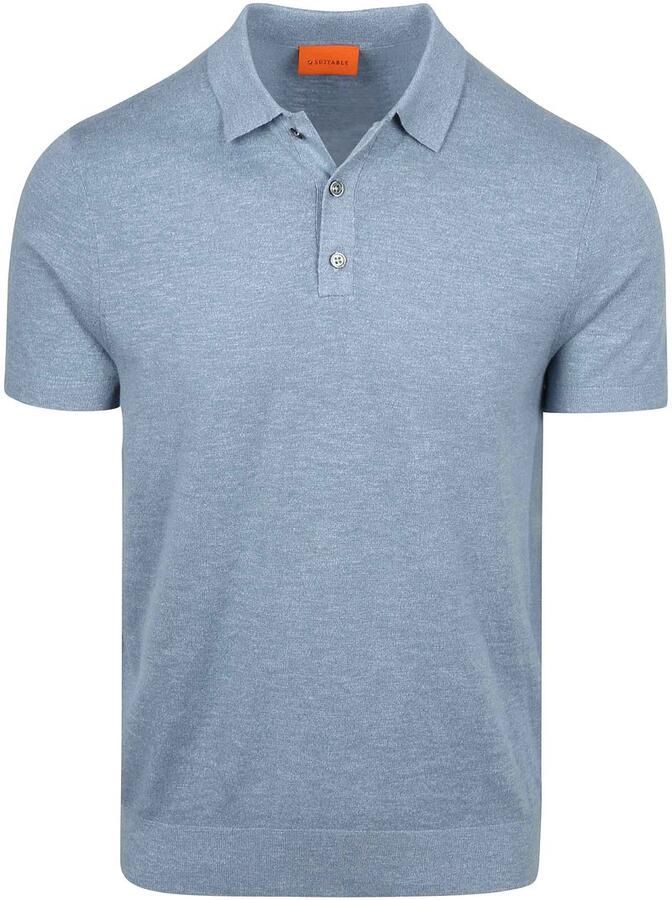 Suitable Knitted Polo Cotton Linen Blauw