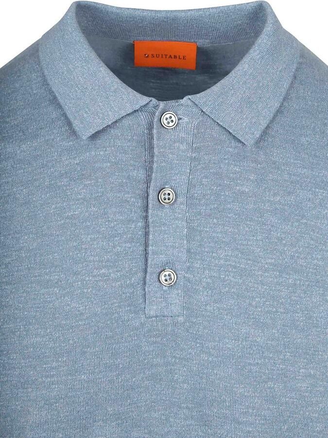 Suitable Knitted Polo Cotton Linen Blauw - Foto 2