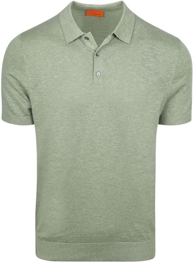 Suitable Knitted Polo Cotton Linen Groen