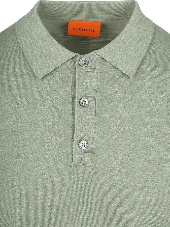 Suitable Knitted Polo Cotton Linen Groen - Foto 2