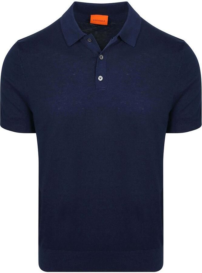 Suitable Knitted Polo Cotton Linen Navy