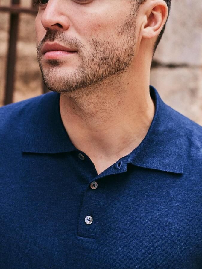 Suitable Knitted Polo Cotton Linen Navy - Foto 4