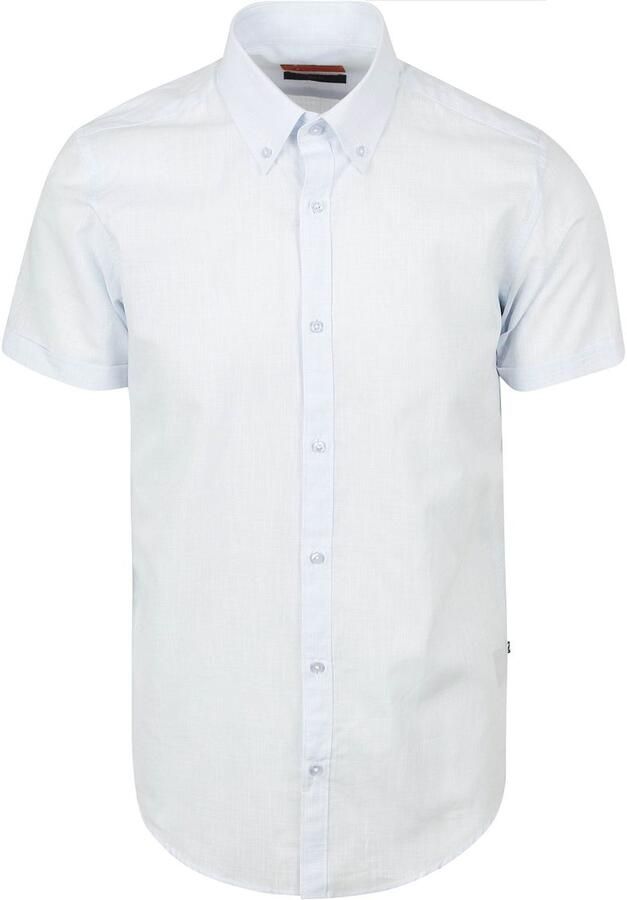 Suitable Korte Mouwen Overhemd Cotton Slub Lichtblauw
