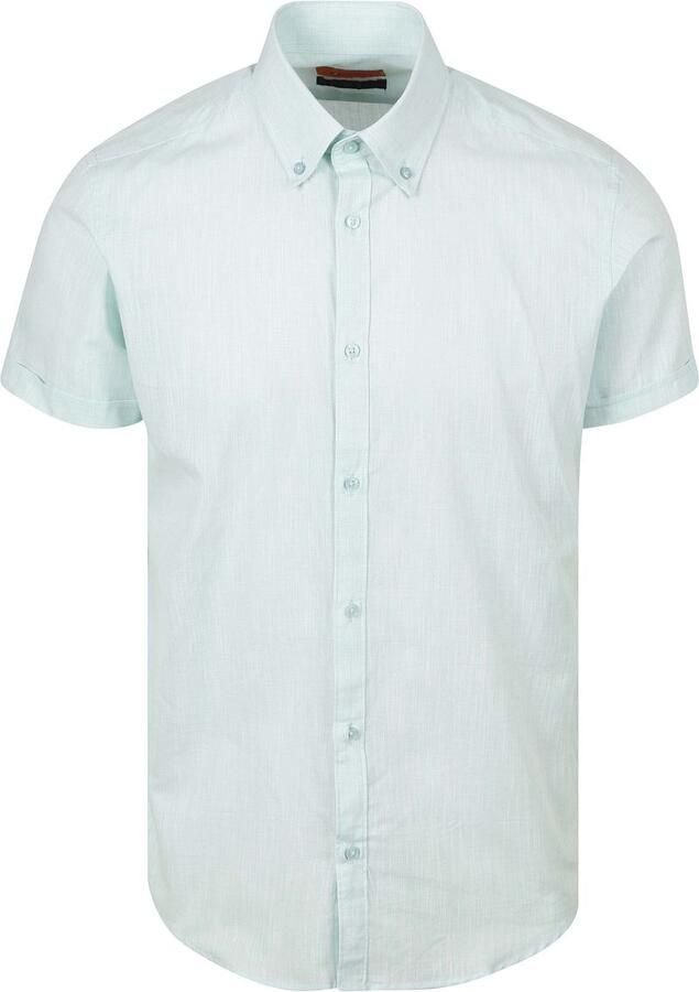 Suitable Korte Mouwen Overhemd Cotton Slub Lichtgroen