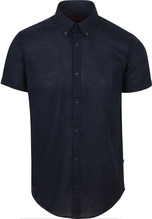 Suitable Korte Mouwen Overhemd Cotton Slub Navy