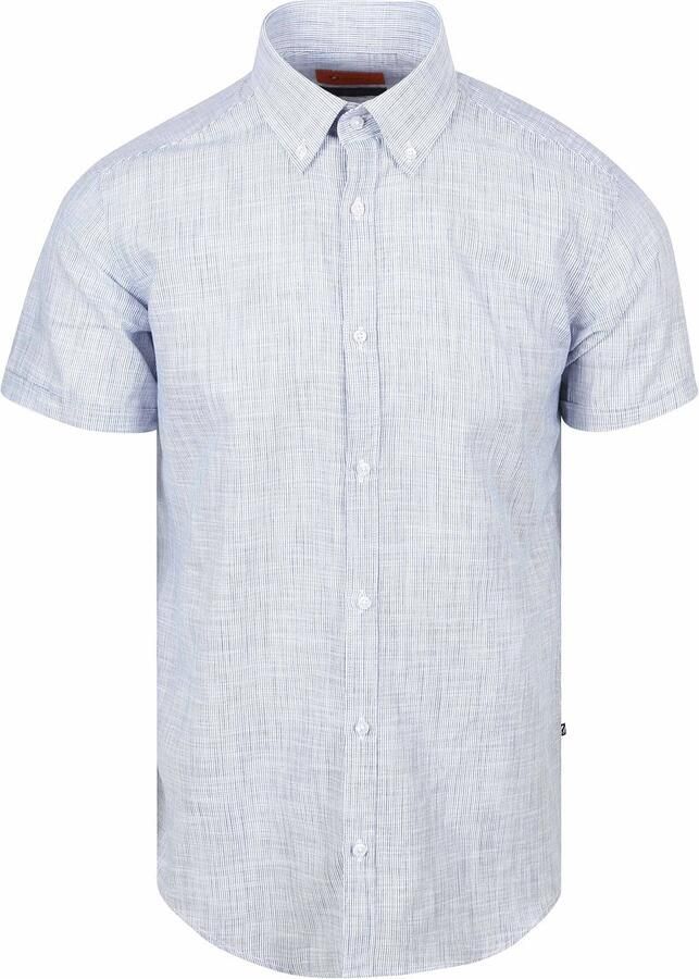 Suitable Korte Mouwen Overhemd Cotton Slub Streep Blauw