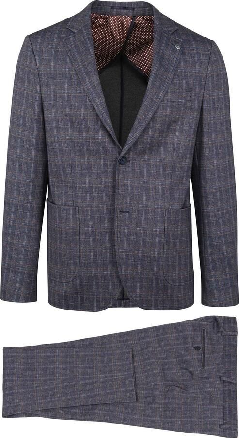 Suitable Kostuum Jersey Grijs Blauw Ruit