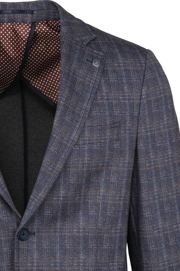 Suitable Kostuum Jersey Grijs Blauw Ruit - Foto 4