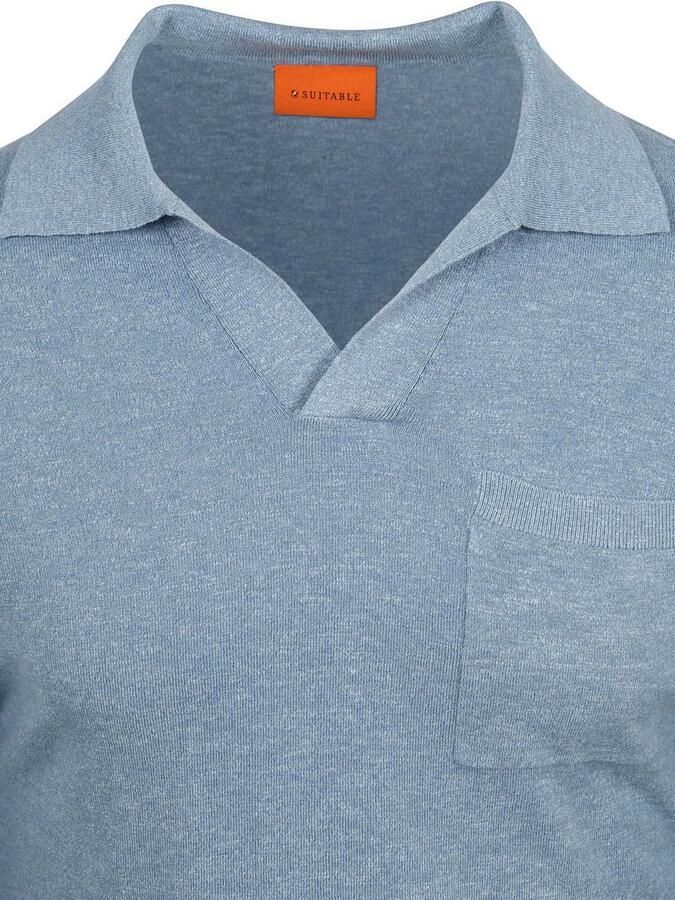 Suitable Longsleeve Knitted Poloshirt Riva Pocket Lichtblauw - Foto 4