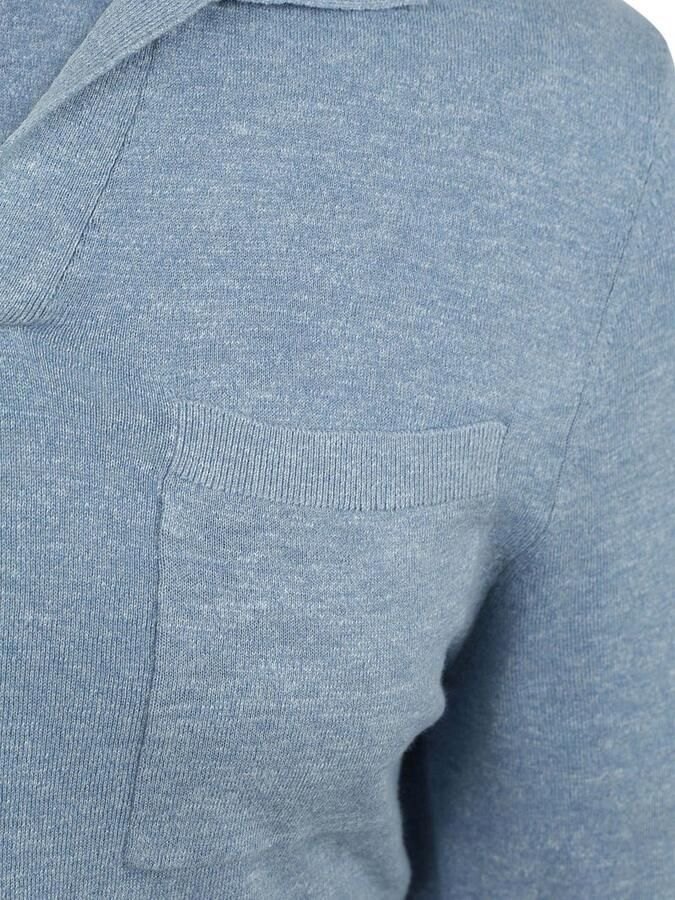 Suitable Longsleeve Knitted Poloshirt Riva Pocket Lichtblauw - Foto 5