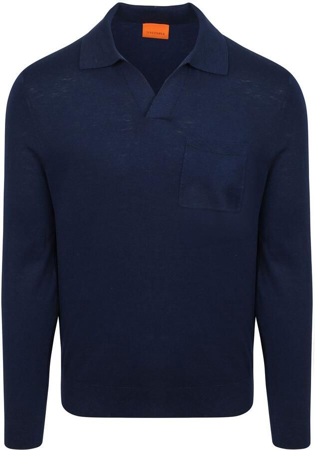 Suitable Longsleeve Knitted Poloshirt Riva Pocket Navy